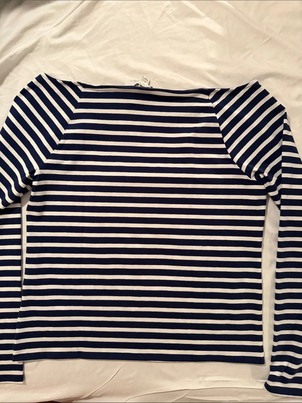 J. Crew Navy and White Striped Off the shoulder Long-Sleeve Top